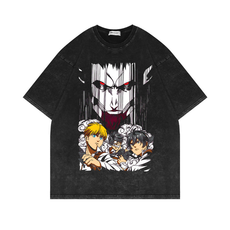 Vintage Washed Anime Short-sleeved T-shirt