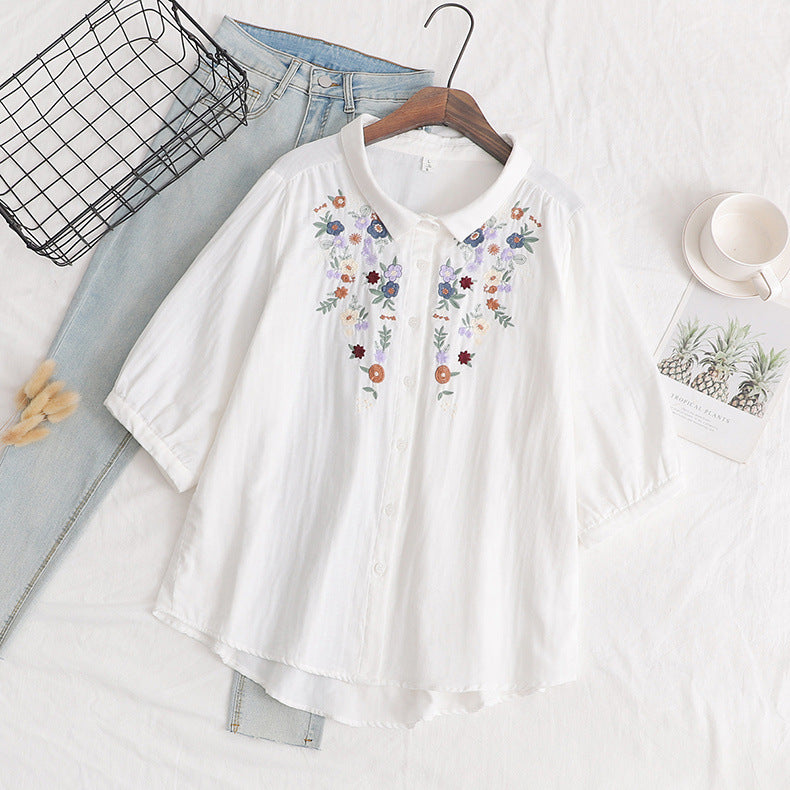 Ethnic Style Floral Embroidered Loose Shirt