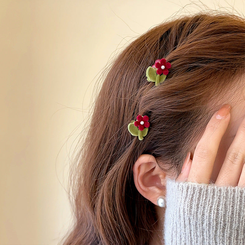Red Flowers Side Clip Hairpin