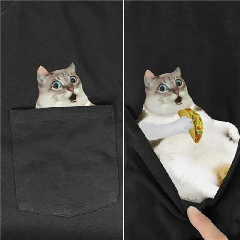 CHEEKY CRITTER POCKET TEE: A PLAYFUL SURPRISE INSIDE "GREY CAT"