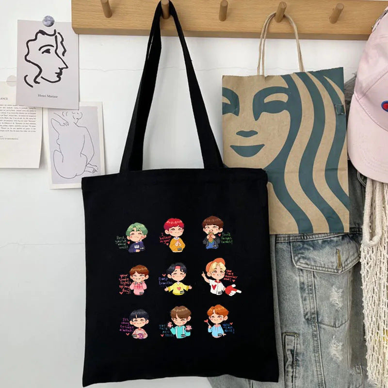 Cute Kpop Printed Canvas Shoulder Bag