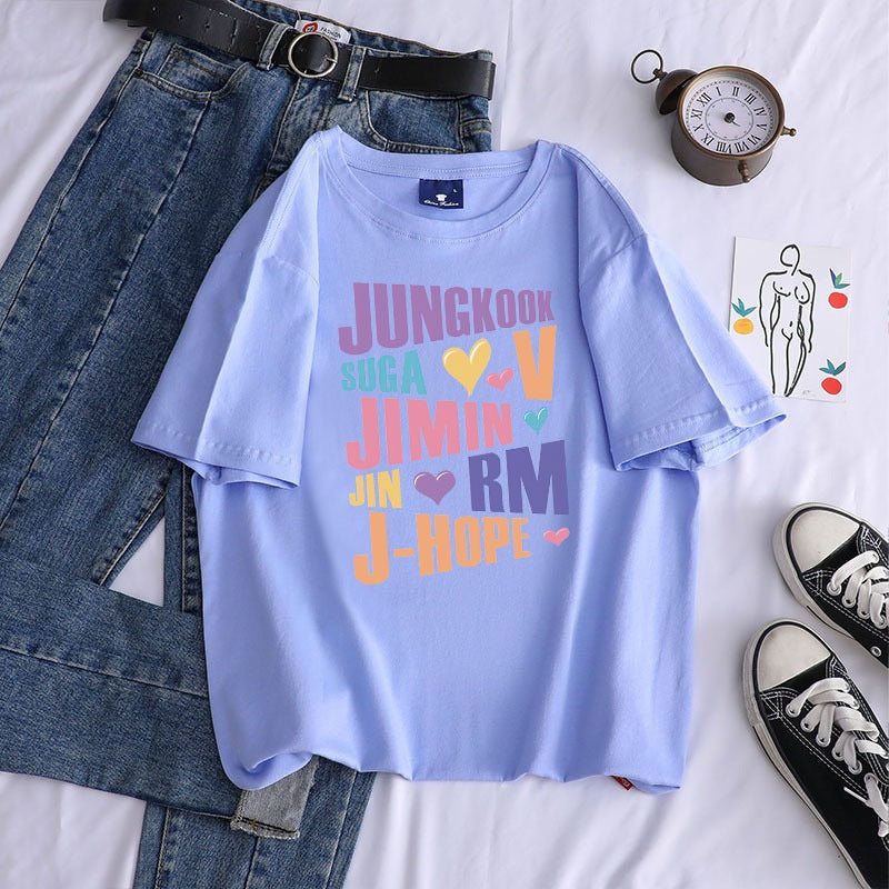 Unisex Trendy Kpop Letter Print Crew Neck T-shirt