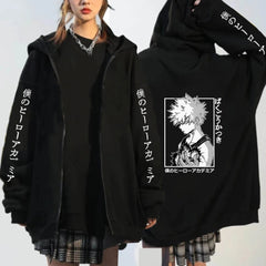 Unisex Anime Printed Zipper Pullover Hoodie