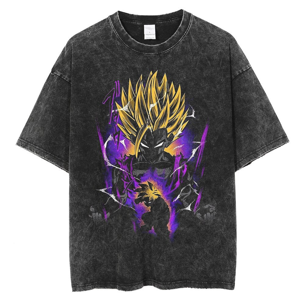 Vintage Washed Anime Print Casual T-shirt