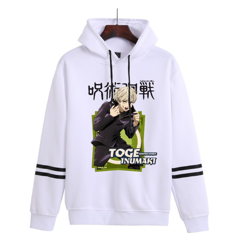 Unisex Anime Printed Striped Loose Hoodie