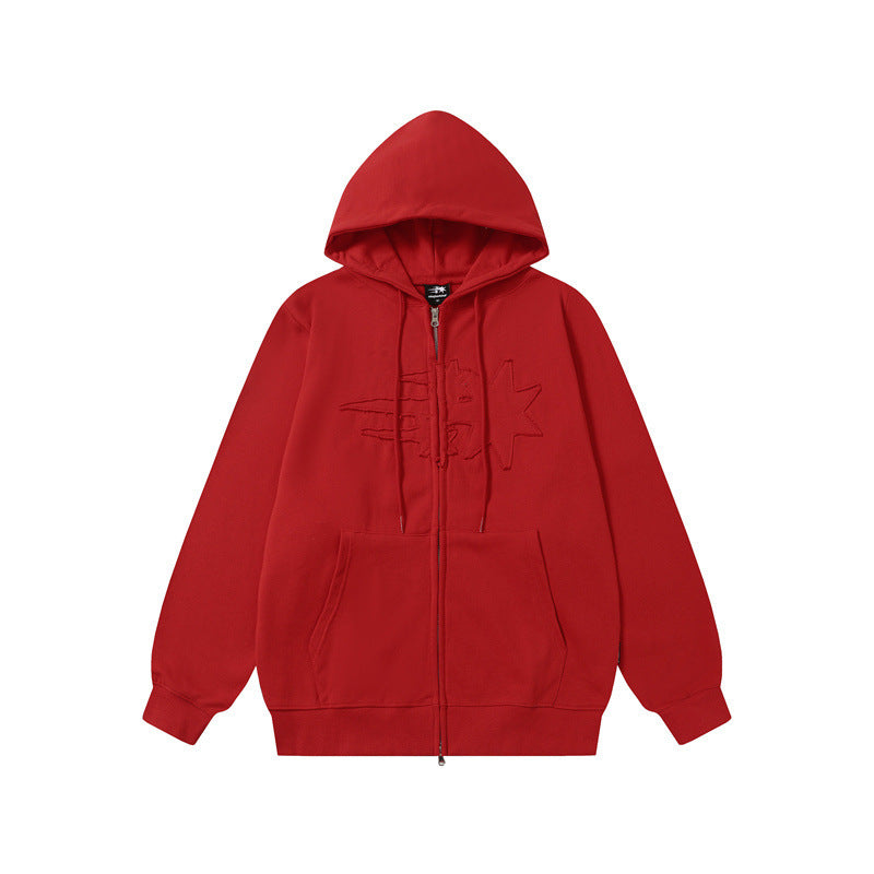 Korean Style Niche Patch Design Zipper Hoodie