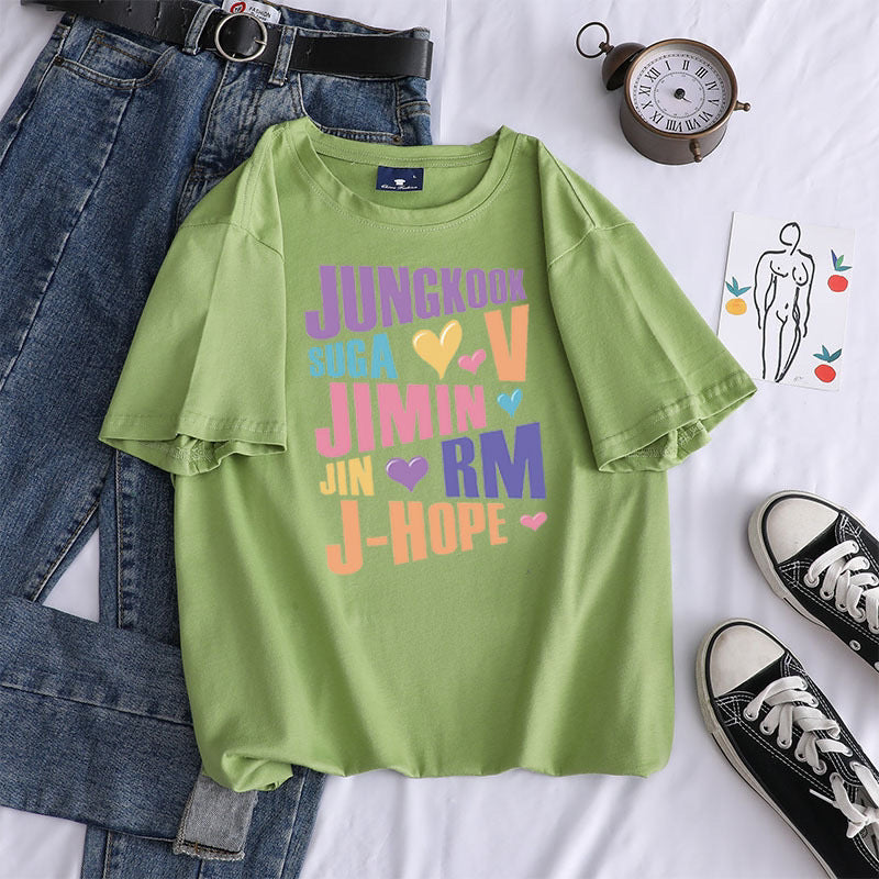 Unisex Trendy Kpop Letter Print Crew Neck T-shirt