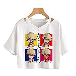 Trendy Women's V-Neck Anime Short Sleeve Crop Tee