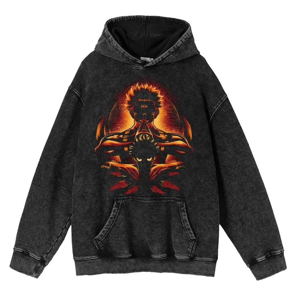 Unisex Anime Print Washed Loose Hoodie