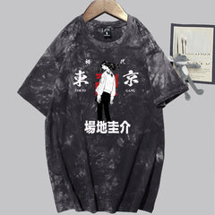 Unisex Casual Anime Tie-dye Loose Short-sleeved T-shirt