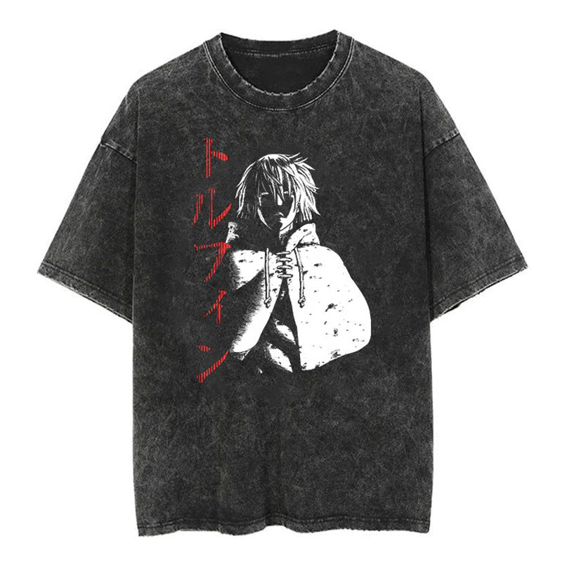 Vintage Anime Washed Loose Short Sleeve T-shirt