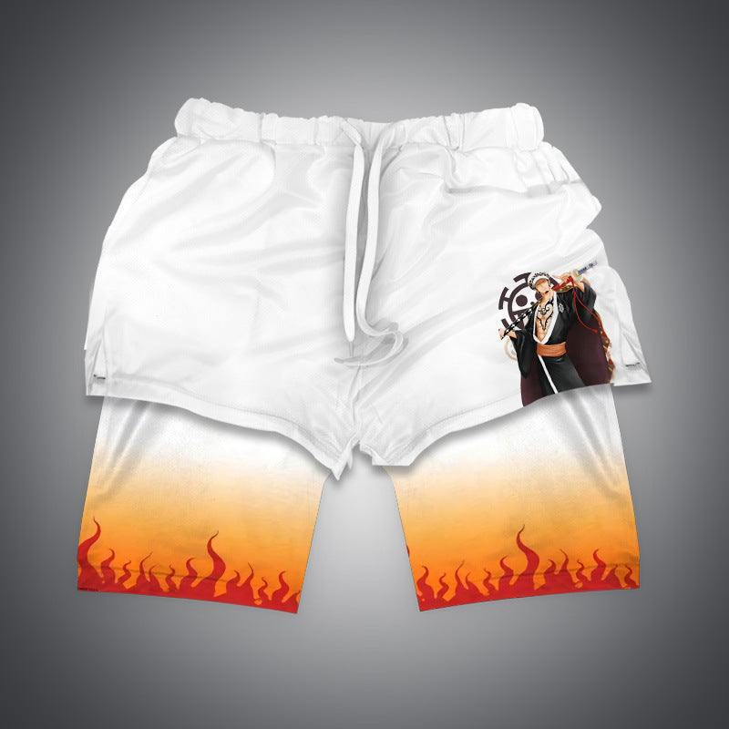 Trendy Men's Anime Digital Print Beach Shorts