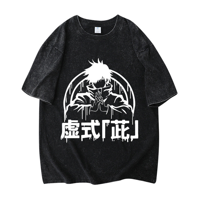 Unisex Anime Washed Short-sleeved Cotton T-shirt