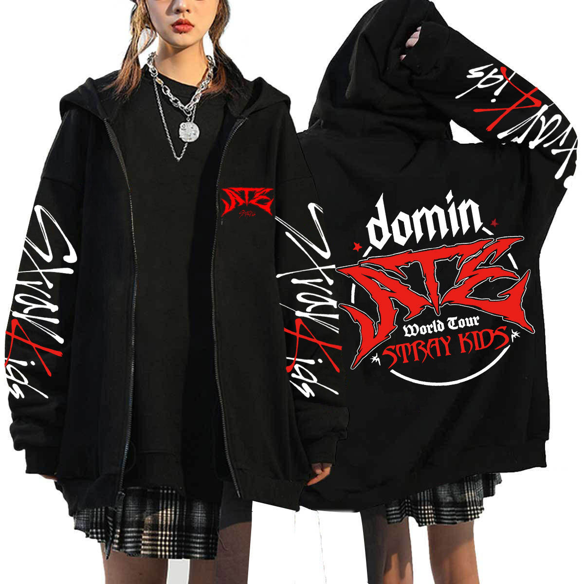 KPOP ATZ Logo Print Loose Zipper Hoodie