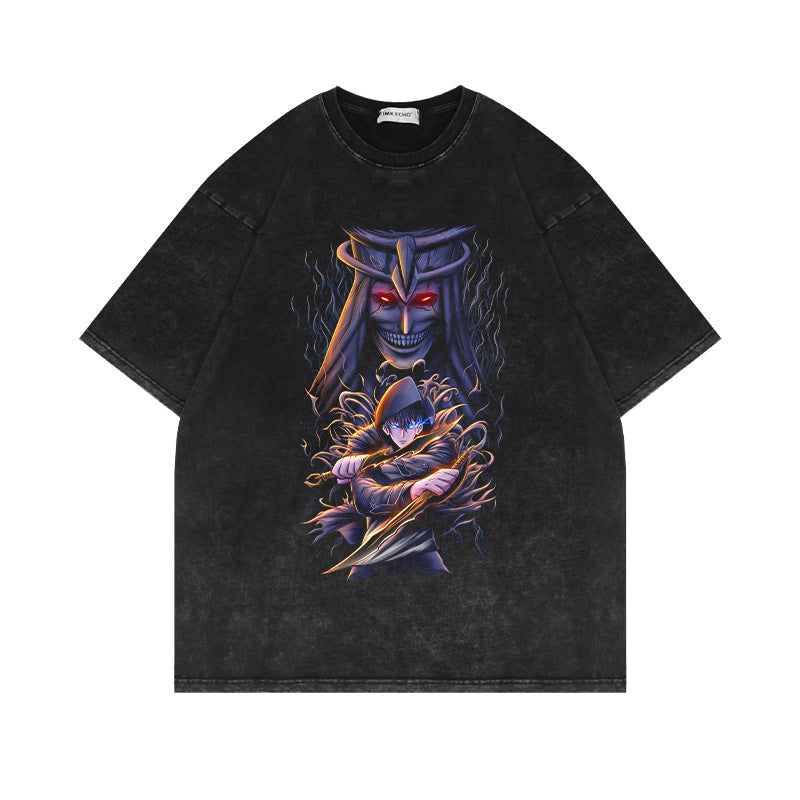 Retro Washed Anime Short-sleeved T-shirt