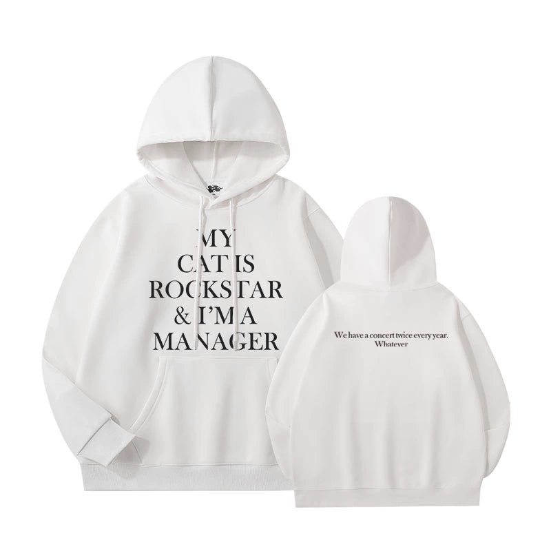 Versatile Cat Letter Printed Cotton Hoodie