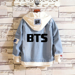 Unisex Trendy Kpop Denim Hooded Jacket