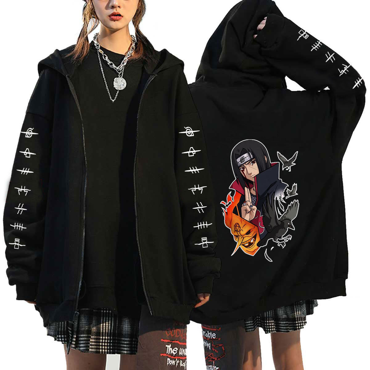 Unisex Anime Kakashi Zip Up Loose Hoodie