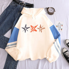 KPOP Letter Printed Color Block Pullover Hoodie