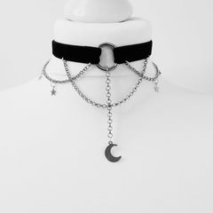 Moon Star Velvet Clavicle Chain Choker Necklace