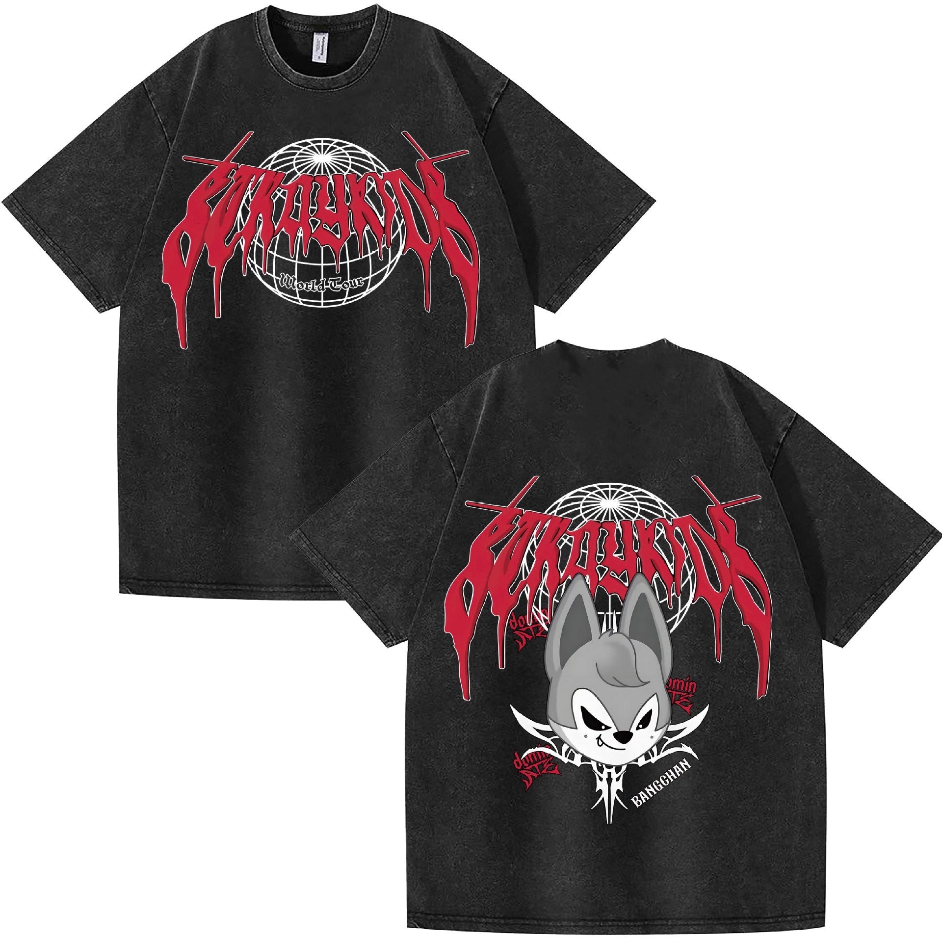 Unisex Kpop Dominate Pattern Washed T-Shirt