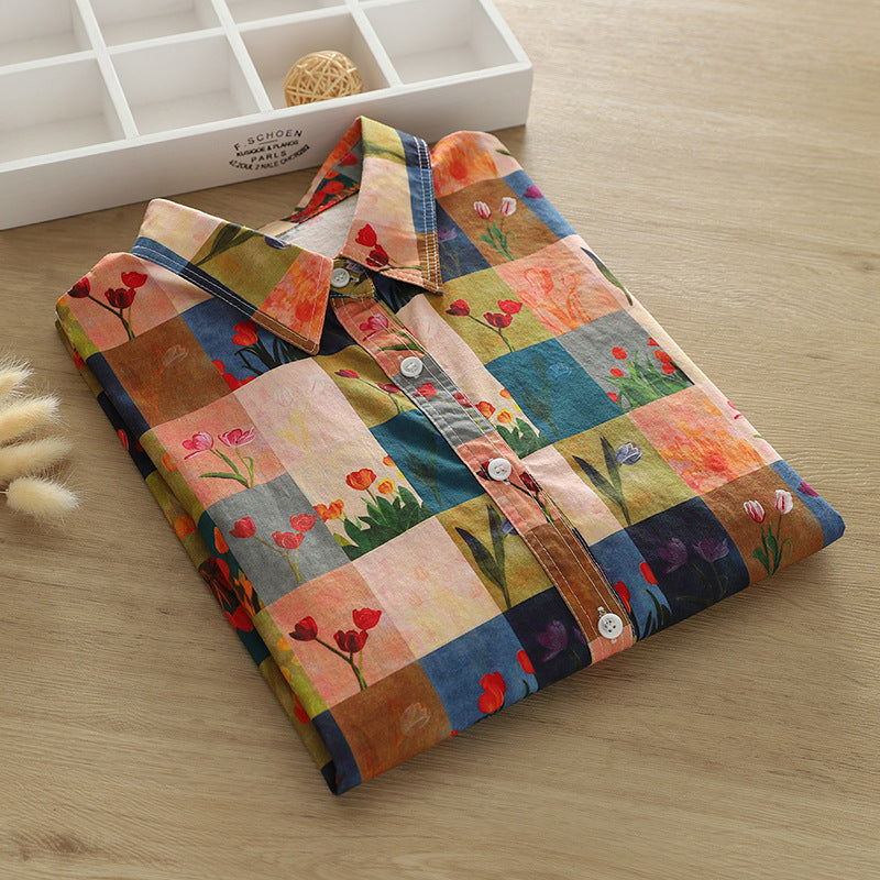 Women's Resort Style Floral Printed Lapel Shirt