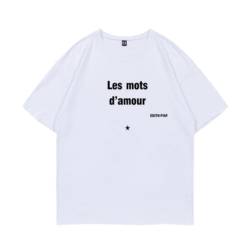 Haerin Letter Cotton Round Neck T-shirt