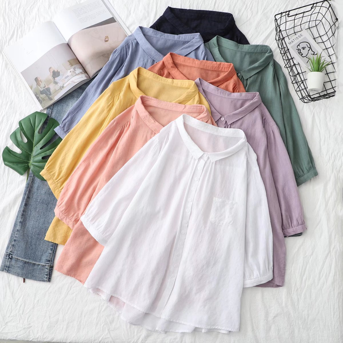 Casual Solid Color Pleated Women's Short-sleeved Shirt