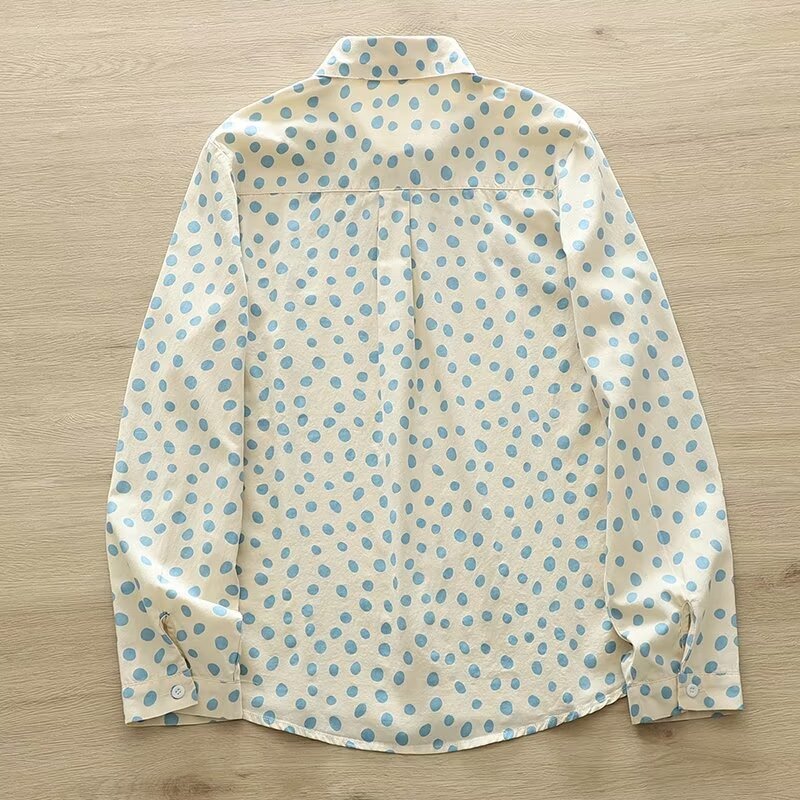 Women's Cartoon Cat Embroidered Polka Dots Shirt