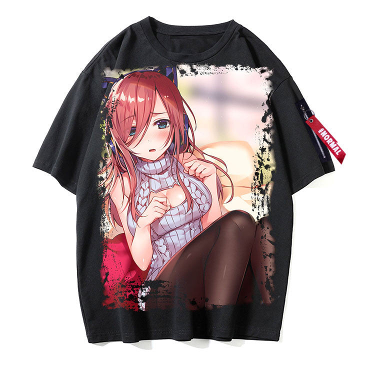 Women's Anime Short-sleeved Black T-shirt