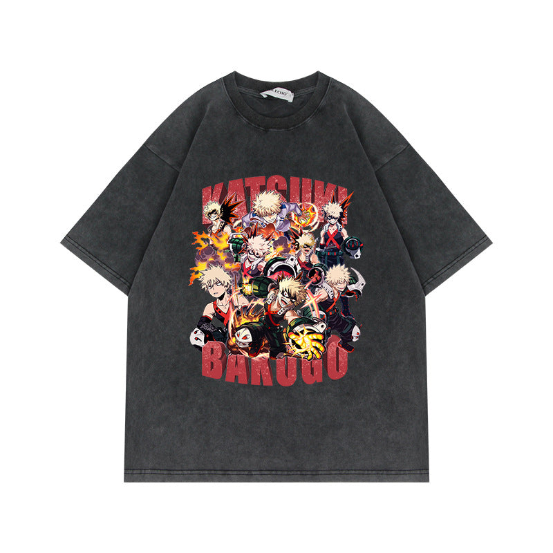 Unisex Retro Anime Washed Cotton Short Sleeve Tee