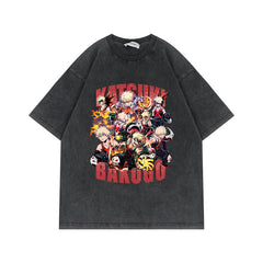 Unisex Retro Anime Washed Cotton Short Sleeve Tee