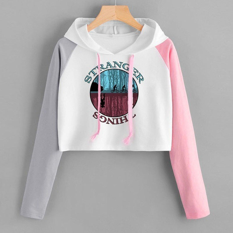 Casual Versatile TV Graphic Crop Hooded Top
