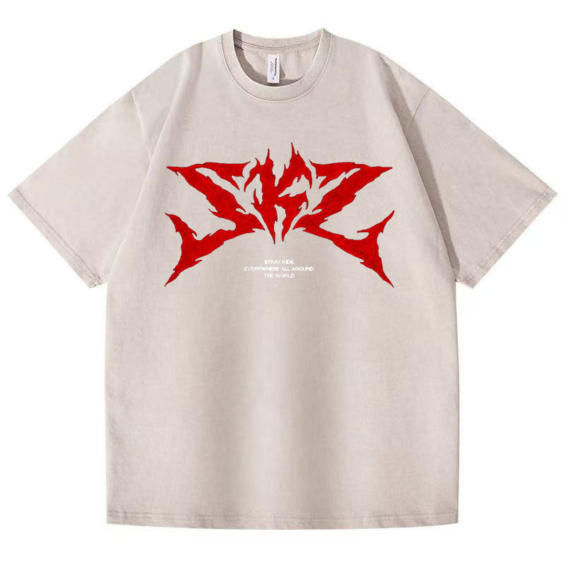 DOMINATE TOUR Printed Washed Short-sleeved T-shirt