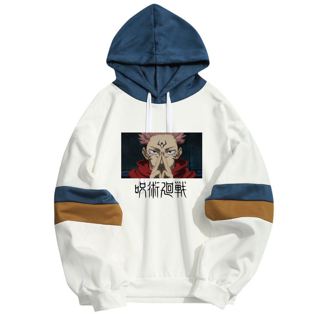 Unisex Anime Printed Color Block Casual Hoodie