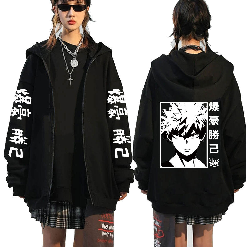 Unisex Anime Logo Printed Zipper Loose Hoodie