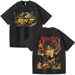 SKZ World Tour Run It Printed Washed T-shirt