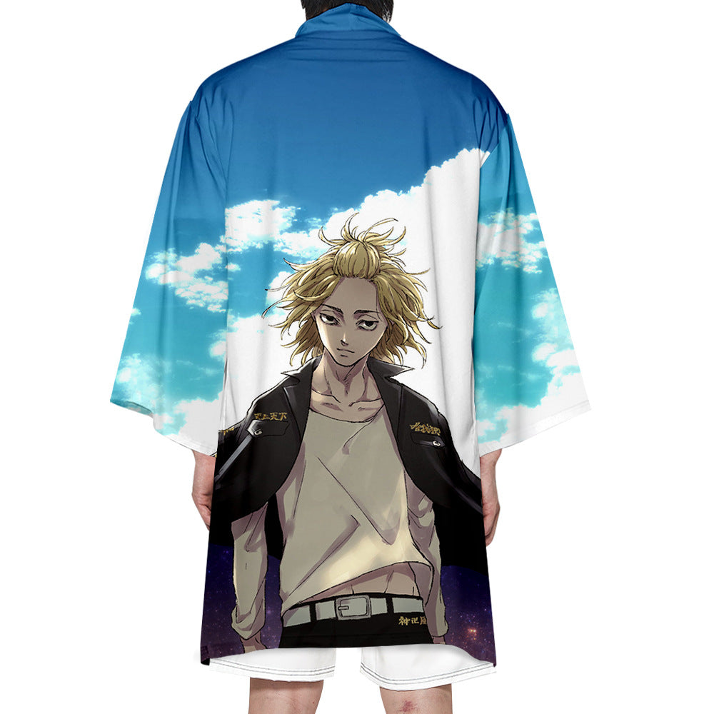 Trendy Men's Anime Revengers Cosplay Long Cape Kimono