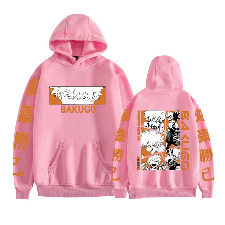 Unisex Anime Bakugo Print Casual Loose Hoodie