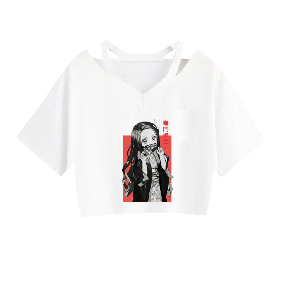 Girls Anime Print Casual Short Sleeve Crop Top