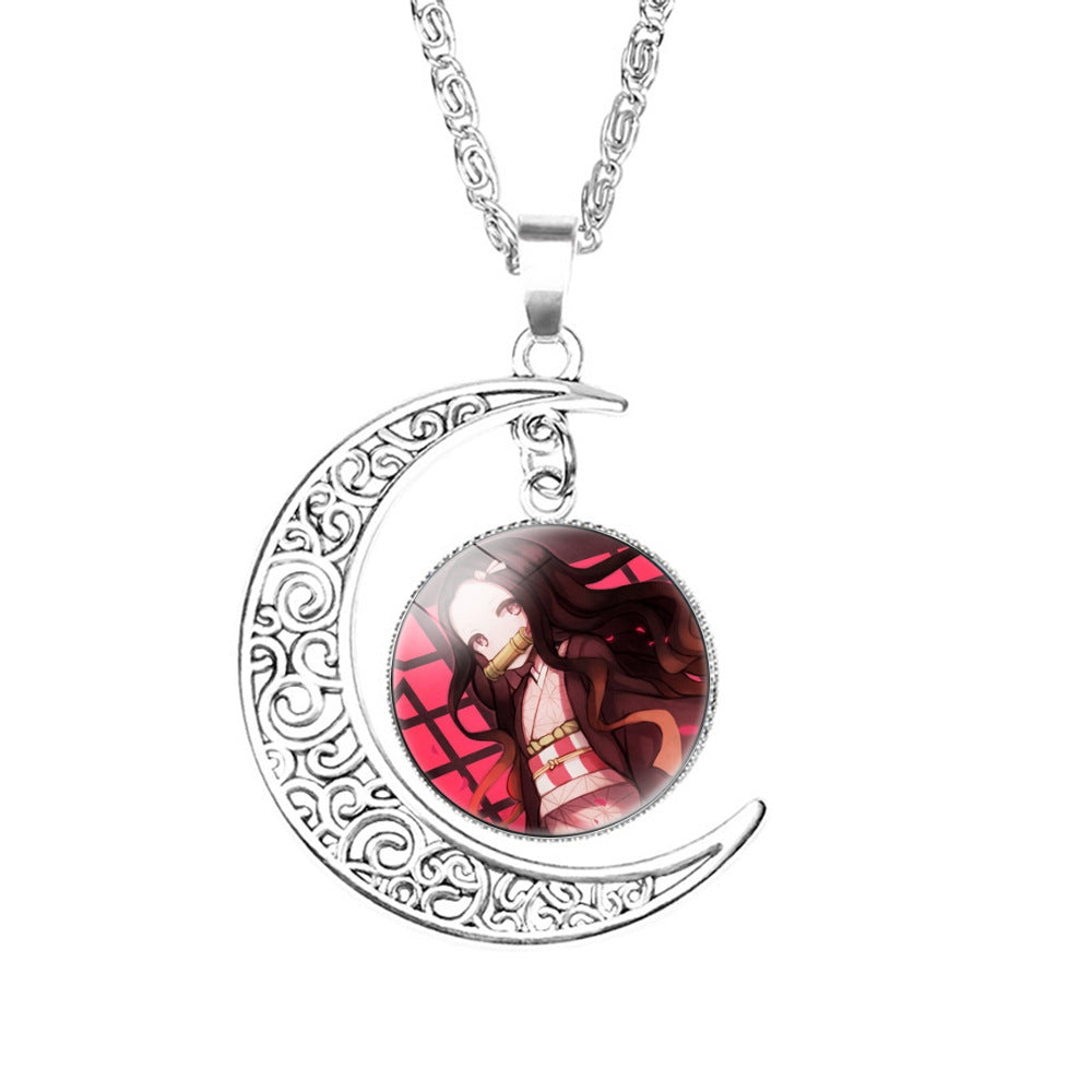 Chic Anime Moon Gem Pendant Necklace