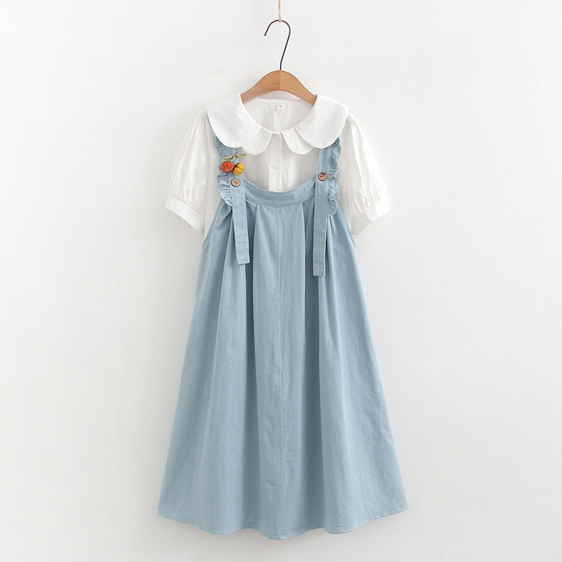 Cute Suspender Dress Loose Shirt Two-piece Set