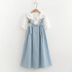 Cute Suspender Dress Loose Shirt Two-piece Set