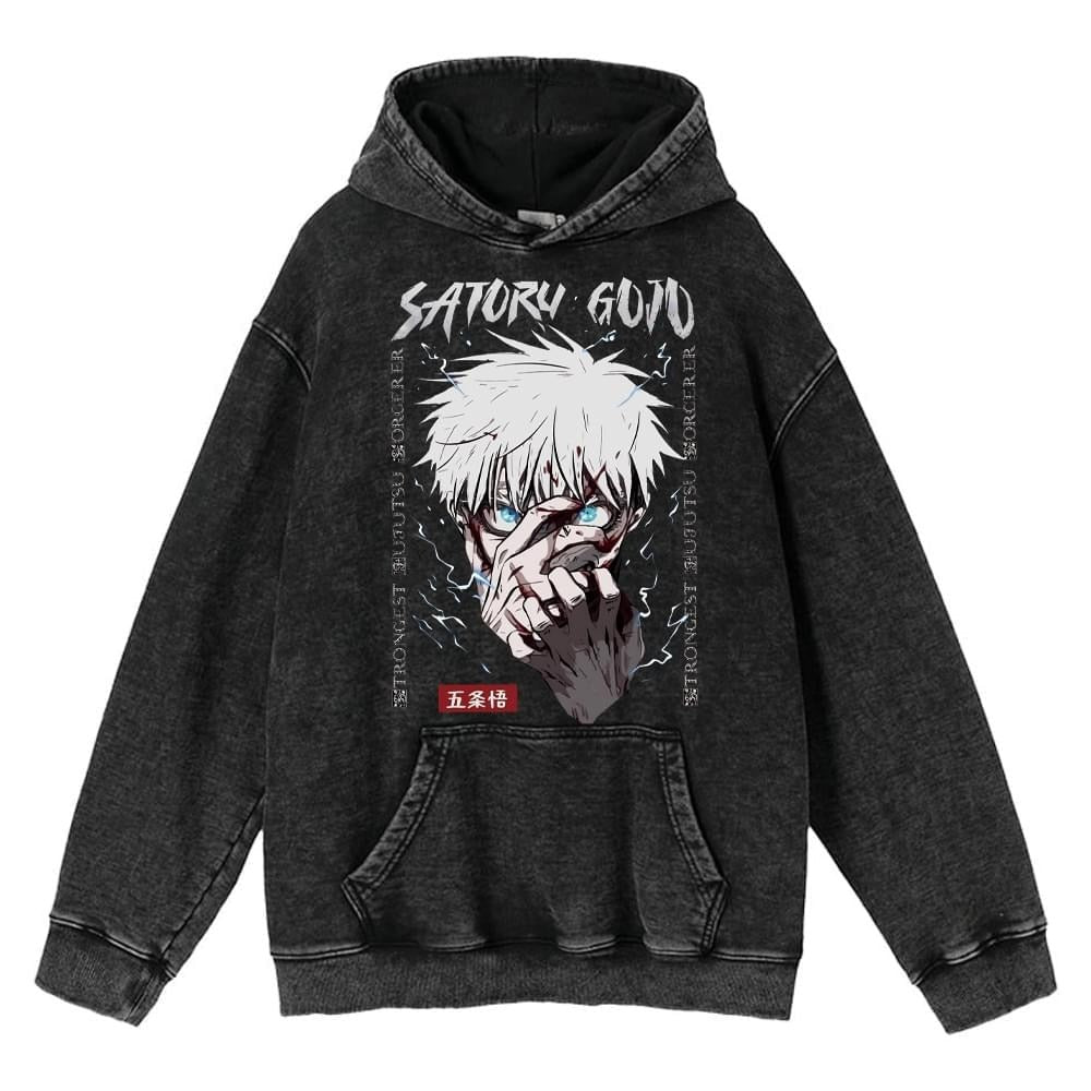 Unisex Anime Print Washed Loose Hoodie