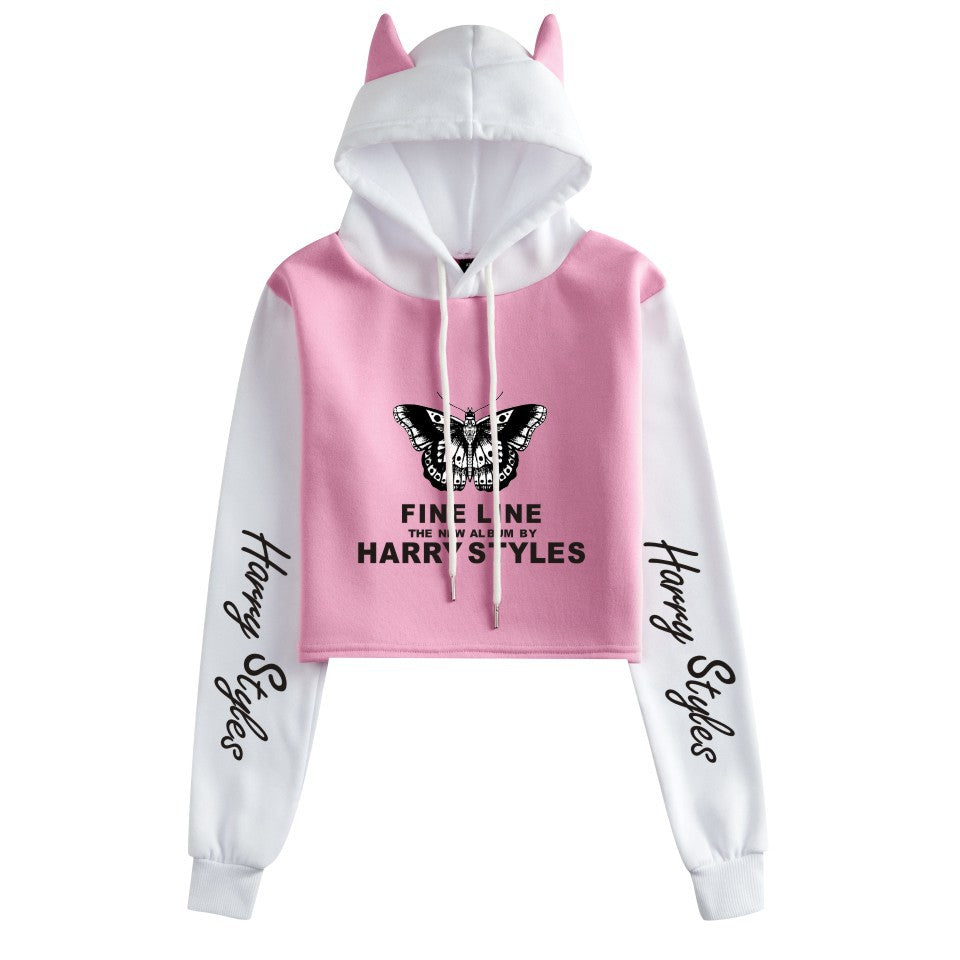 Women's Harry Loose Cat Ears Cropped Hoodie