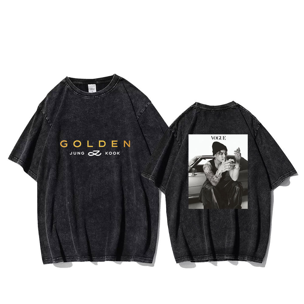 Retro Kpop GOLDEN Washed Short-sleeved T-shirt