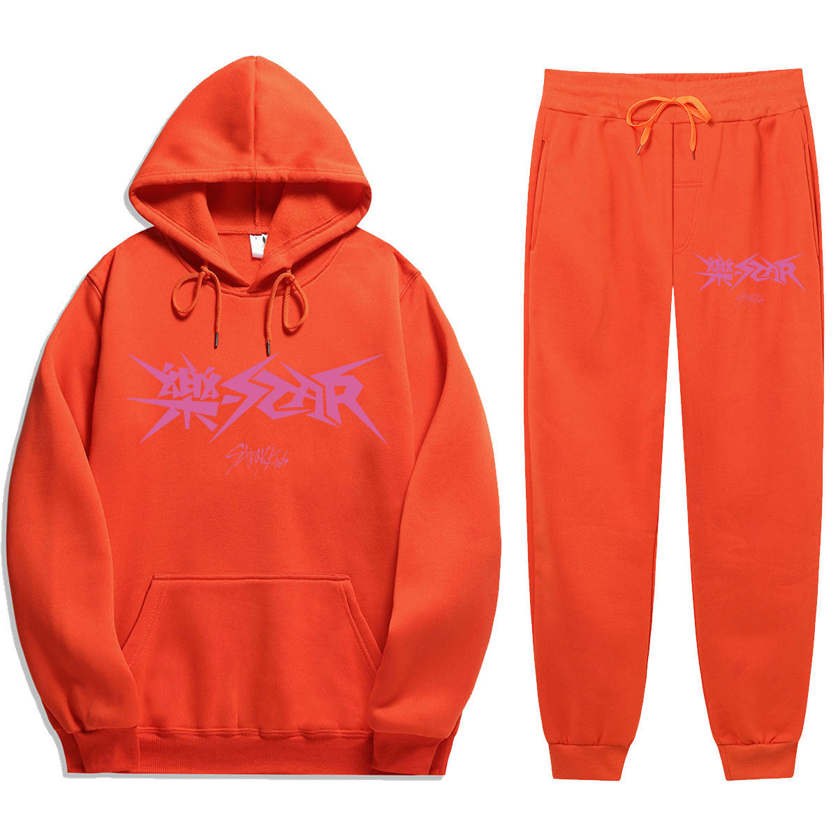 Unisex Kpop Letter Print Hoodie Straight Pants Set