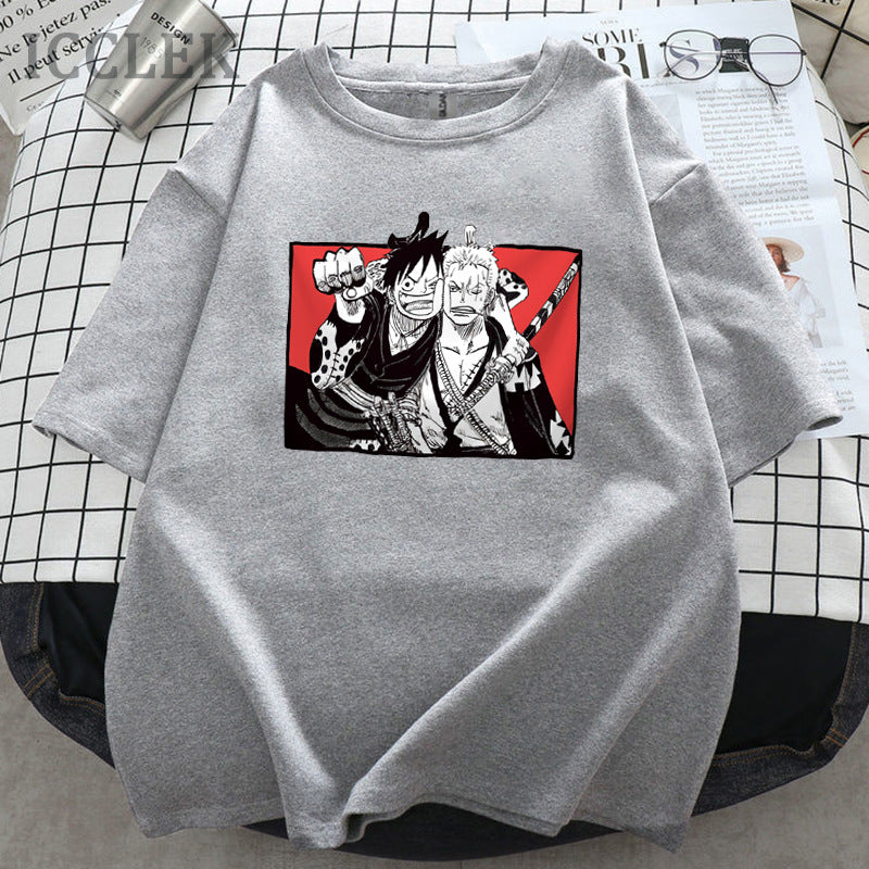 Unisex Luffy Zoro Loose Crew Neck T-Shirt