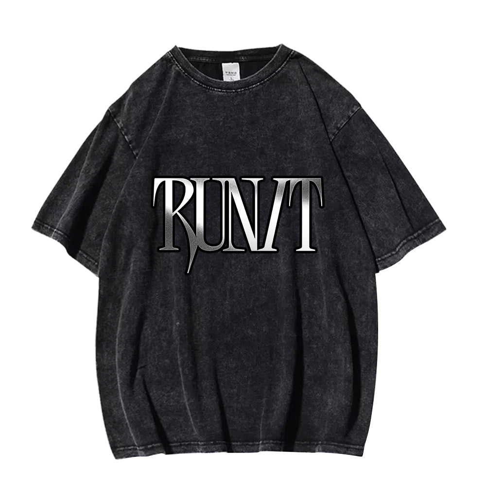 Creative SKZ RUN IT Pattern Cotton Washed T-shirt
