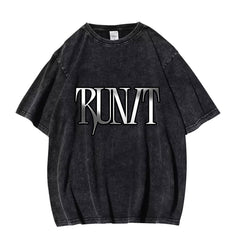 Creative SKZ RUN IT Pattern Cotton Washed T-shirt